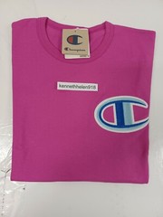 CHAMPION LIFE FLOSS STITCH C LOGO HERITAGE TEE SHIRT PEONY PINK MENS SIZE LARGE
