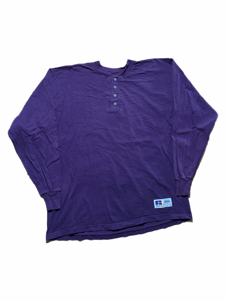 Vintage Russell Athletic High Cotton Long Sleeve Henley Shirt Purple