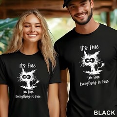 It’s Fine I’m Fine Everything Is Fine Shirt, Cute Black Cat Tee, , 202826