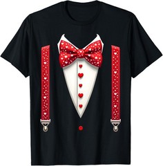 Hearts Bow Tie Suspenders Valentines Day Costume Unisex T-Shirt