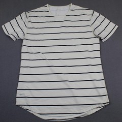 BYLT Shirt Mens Large White Striped Drop Cut S/S Lux Curved Hem Crewneck Tee