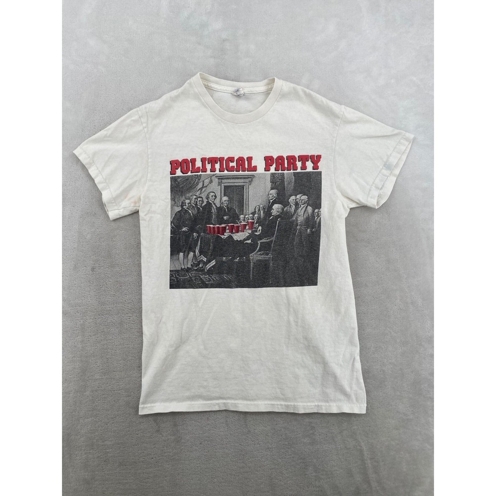 Delta Pro Weight Political Party Shirt Small Cream Beer Pong Founding Fathers