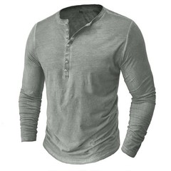 Mens Henley Grandad Casual Shirts Long Sleeve Muscle Slim Fit Button T Shirt Top