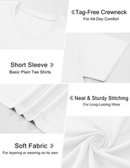 Mens T-Shirts Cotton Short Sleeve White T Shirts Summer Beach UPF 50+ Crew Ne…