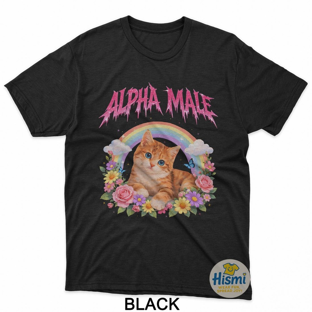 Alpha Male Funny Kitten Rainbow Floral T-Shirt