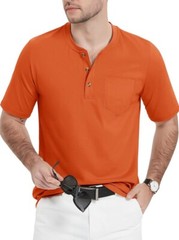 MAGCOMSEN Men’s Henley Shirts Short Sleeve Pocket Tee Shirts Dark Orange Size S