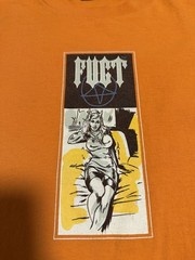 Fuct Men’s Orange Graphic Print Logo Cotton Knit Crew Neck T-Shirt Size XL