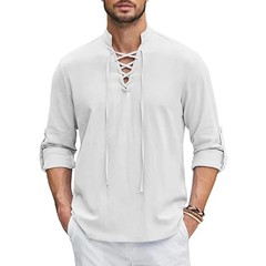 Men’s Renaissance Cotton Linen Shirt Long Sleeve Gothic T-shirt Tee Summer Gift