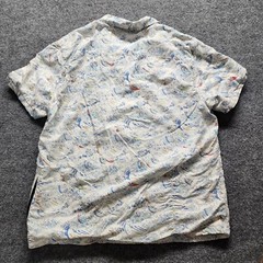 California Cowboy Mens High Water AOP Ocean Waves Terry Lined Button Shirt Large