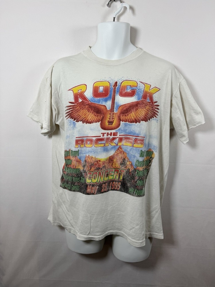 Vintage 90s Rock The Rockies Concert Lynyrd Skynyrd Foreigner White T Shirt Sz L