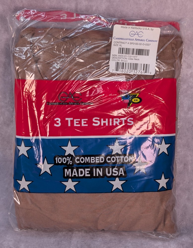 VTG Pack of 3 XL Crew T-Shirts Undershirts Campbellsville Apparel Brown NOS