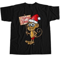 1Tee Mens Christmas Cheeky Monkey with Santa Hat T-Shirt