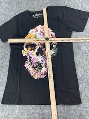 Off Prize Shirt Mens Small Skull Print Floral Tee Black Slim Fit Cotton N101