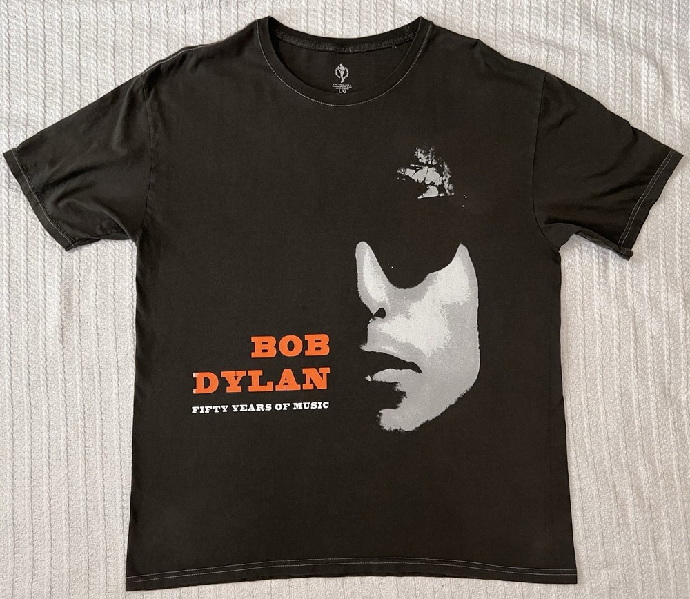 Bob Dylan Fifty Years Of Music T Shirt Mens L/XL 23” X 29” Cotton Graphic Tee