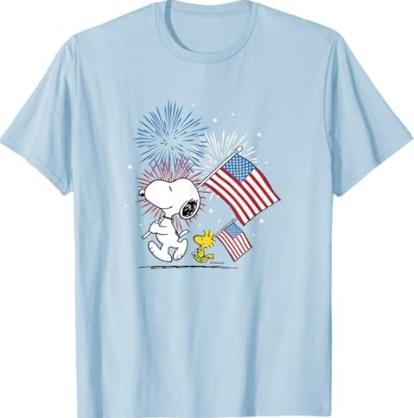 Peanuts – Snoopy & Woodstock American Flags & Fireworks T-Shirt