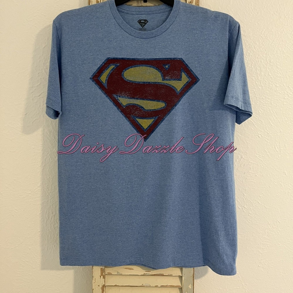 Superman DC Comics T- Shirt Men’s Blue Graphic Print Logo Size Large