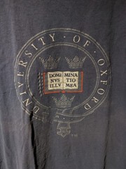 VTG University of Oxford T-Shirt Navy Blue Embroidered Crest Collegiate XL
