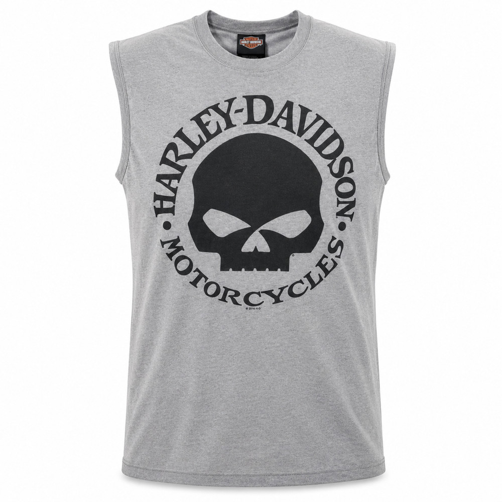 Harley-Davidson Men’s Willie G Skull Muscle Shirt – Heather Gray Sleeveless Tee