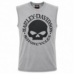 Harley-Davidson Men’s Willie G Skull Muscle Shirt – Heather Gray Sleeveless Tee