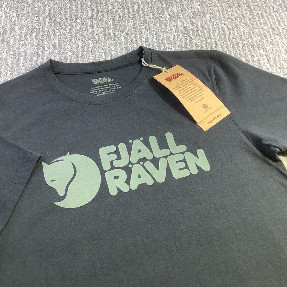 Fjallraven Logo T-shirt Mens Black Organic Cotton Blend Tee Size XS NWT