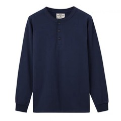 Mens Long Sleeve Henry Shirts Soild Color Heavy Cotton Retro Casual T-Shirts