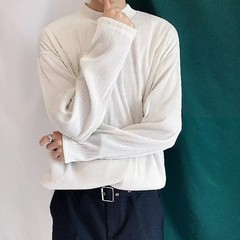 Mens Casual Pleated Drape Half Turtleneck T Shirt for Daily Wear and Commuting
