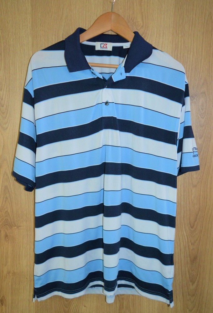 Cutter & Buck Striped Golf Polo Shirt Polyester Spandex – Large L