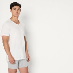 6Pack Mens Short Sleeves 100% Cotton V-Neck Undershirt,XLarge Grey Heather/White