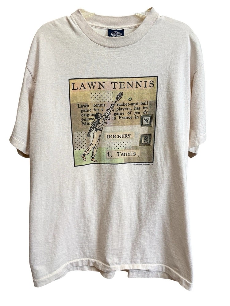 Vintage 90s Dockers Lawn Tennis Graphic Tee Shirt 1993 Levi Strauss Co