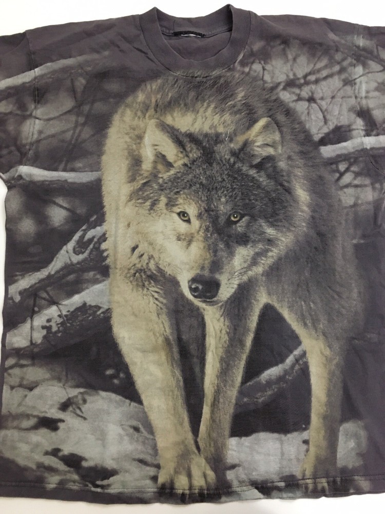Wolves Wolf Pack T-Shirt Howling All Over 2 Sided Print Wilderness Tee Mens Sz L