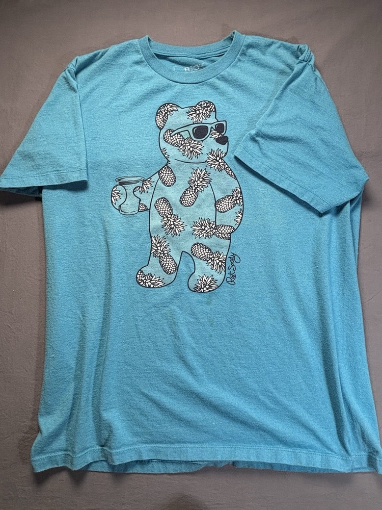 Riot Society Pineapple Bear T-Shirt Teal Blue Graphic Tee Mens Large