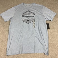TravisMathew Shirt Mens 3XL Light Blue Est 2007 Logo Graphic Tee Tagless Jersey