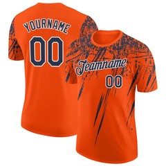 Custom Orange Navy Distressed Art Shirt Unique Birthday Gift For Women