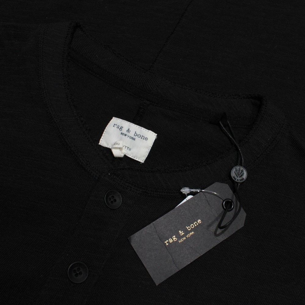Rag & Bone NWT Classic Short Sleeve Henley T-Shirt Size XXL in Jet Black Cotton