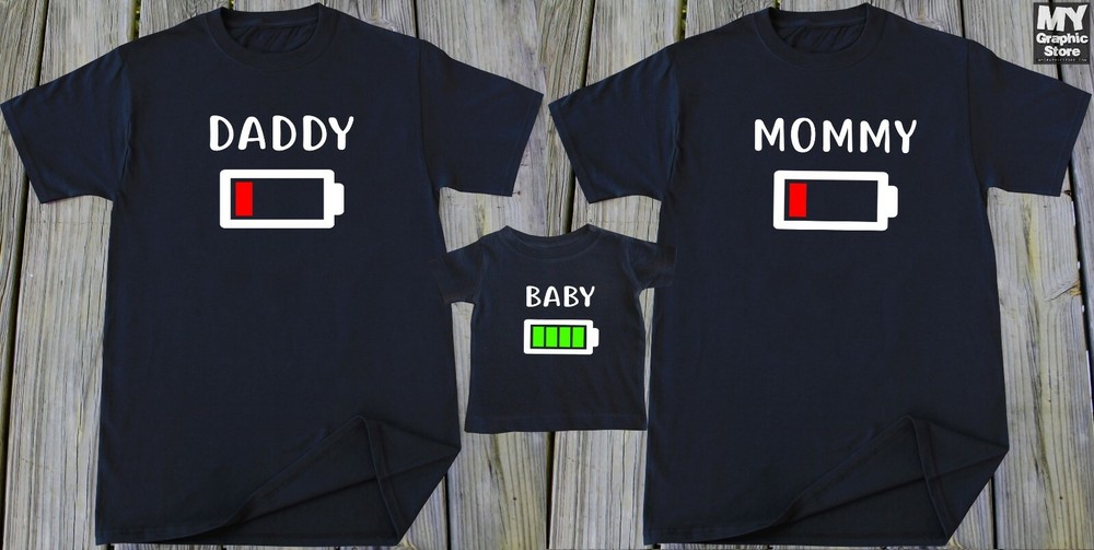 Battery Family Matching T Shirts Daddy Son Baby Daddy Mom Daughter Matching Tees
