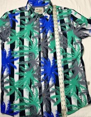 Beautiful Giant Blue/Green Tropical On black/white Stripe Men’s Shirt M Hawaii
