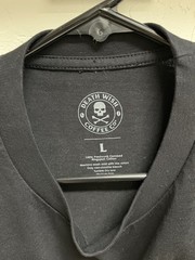 Death Wish Coffee Mens Shirt Large Black Skull Bones Logo Hearts Graphic Tee New