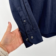 Murano Performance Mens Long Sleeve Henley Shirt Blue Large Button Cuff