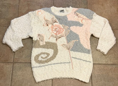 Vintage 80s Vision Floral Abstract Sweater Large Korea Acrylic Art Knit