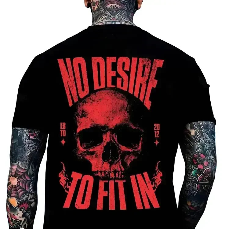 No Desire To Fit In Skull T-Shirt, Menswear Casual Cotton Top Classic Fabric