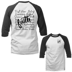 Faith Word Collage Christian Inspirational Religious 3/4 Sleeve Raglan