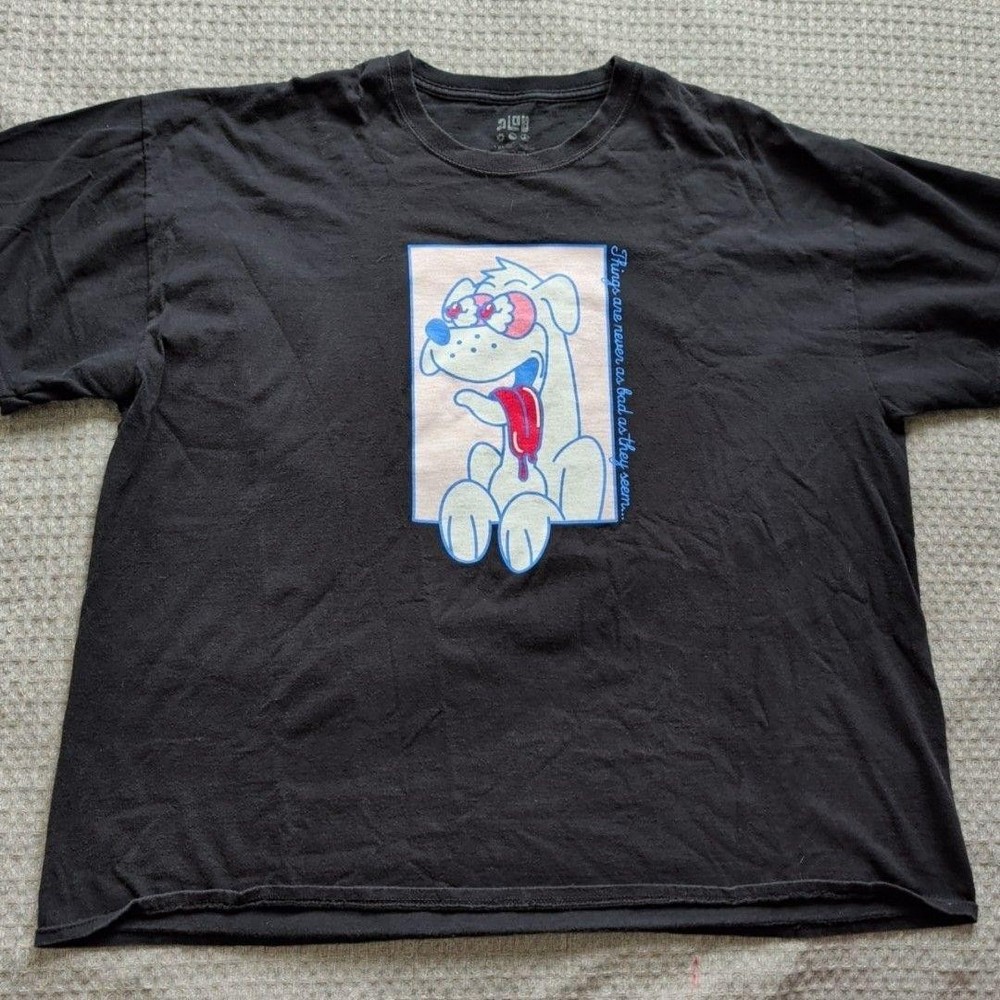 A-Lab Shirt Mens 3XL Black Cartoon Dog Graphic Tee Front Back Print Humor Slogan