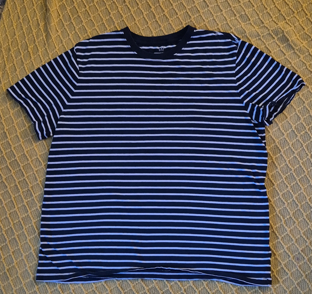 GAP Everyday Soft Men’s Blue & White Striped Crewneck Cotton T-Shirt 2XL