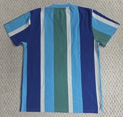 KARL KANI BIG LOGO MENS’ SHIRT — SIZE M ~ VERTICAL STRIPED COLORBLOCK SCRIPT