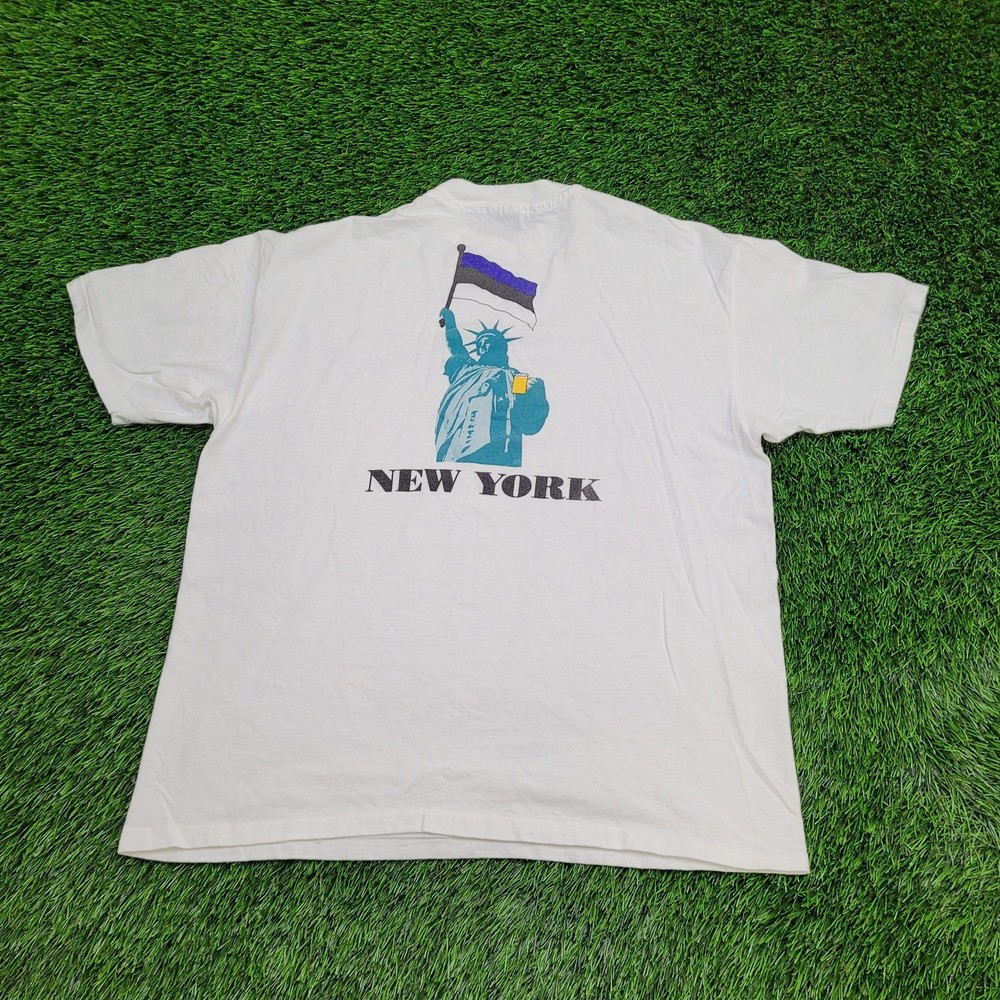 Vintage 90s Funny Liberty Shirt L/XL 23×27 White New-York USA