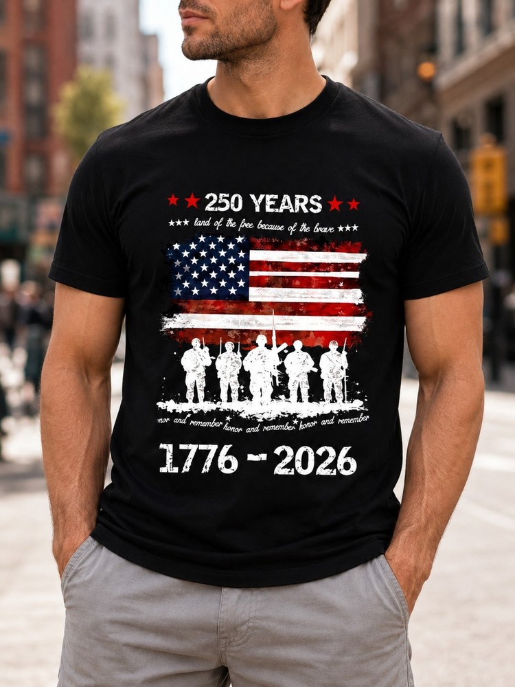 USA 250 Anniversary Print Vintage Short Sleeve Shirt Top