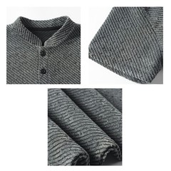 Men Hong Kong Striped For Henry Collar Casual Top Plus Size Short Sleeve T-shirt