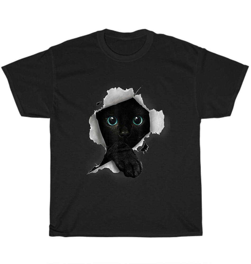 Black Cat Torn Cloth Kitten Cats Pet Lover Owner T-Shirt Unisex Funny Tee Gift