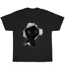 Black Cat Torn Cloth Kitten Cats Pet Lover Owner T-Shirt Unisex Funny Tee Gift