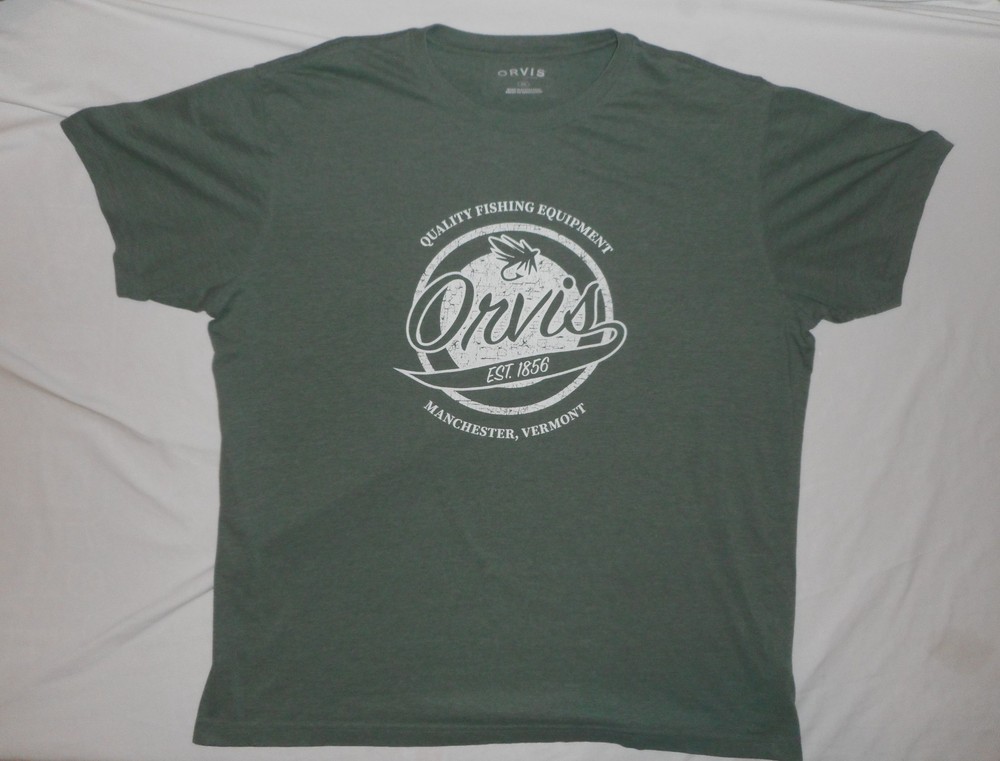 Orvis Fishing Fly Fishing Vintage Print Manchester VT T-Shirt – MENS XXL – Green
